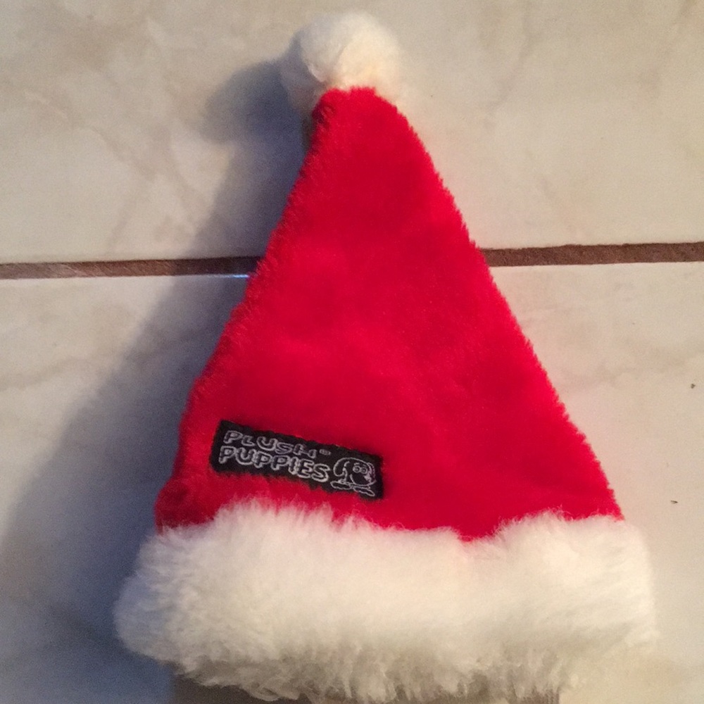 Plush Puppies, plush Santa hat